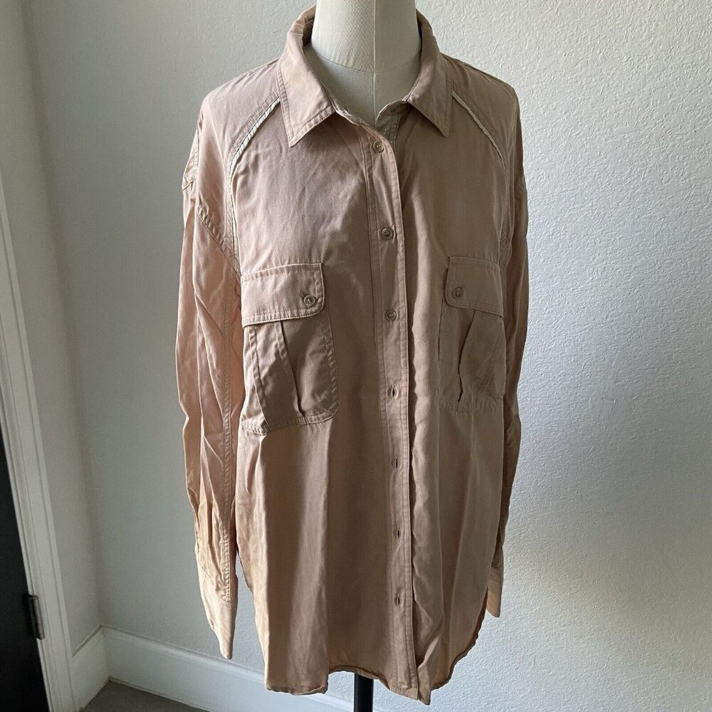 FREE PEOPLE Off Campus Button Down Top in Ross Cream Size Small